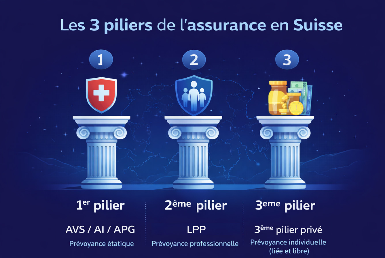 Présentation des trois piliers du système de prévoyance obligatoire suisse